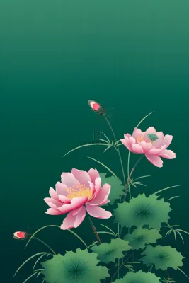 绿色高雅简约荷花国风背景 绿色高雅简约荷花国风背景