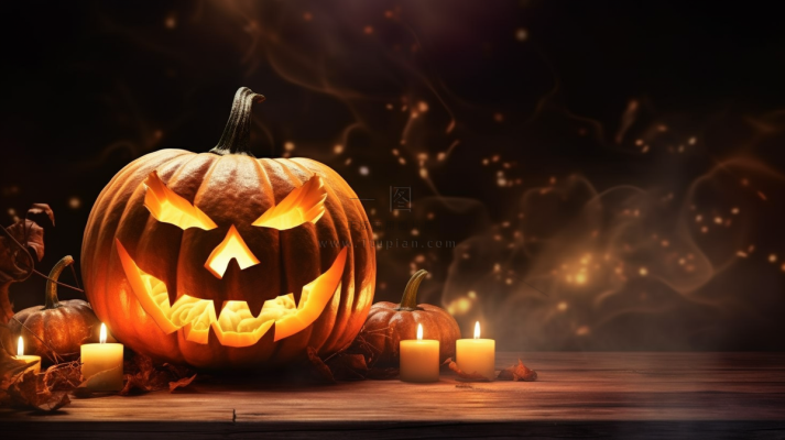 万圣节搞怪南瓜灯恐怖夜晚摄影图