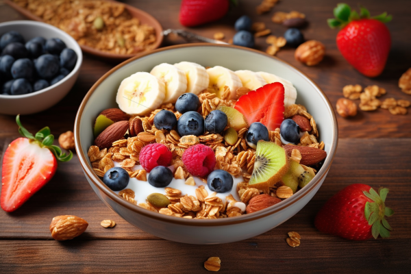 水果麦片坚果酸奶捞美食甜点摄影图