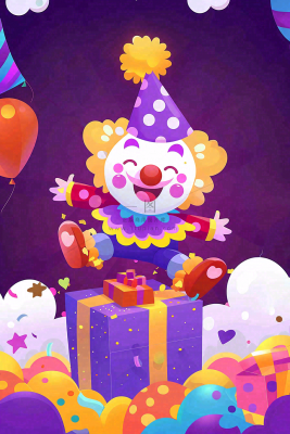 马戏团小丑表演开心紫色卡通搞怪愚人节插画背景