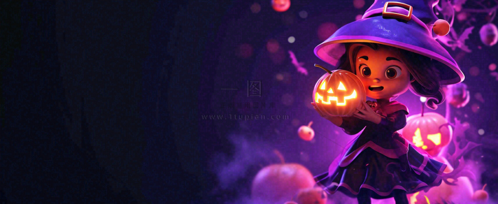 万圣节紫色黄南瓜黑色恐怖，疯狂奇幻鬼屋