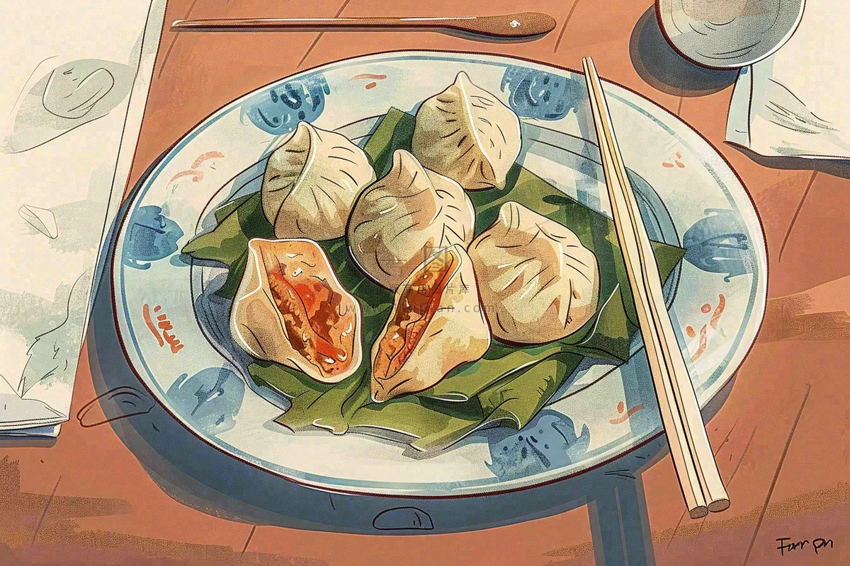 饺子中国传统美食冬至插画背景