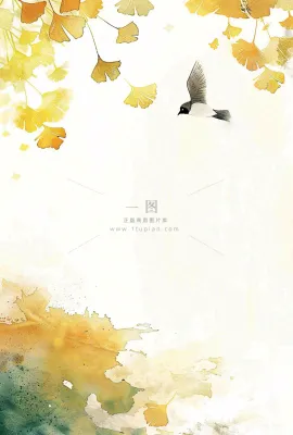 秋天银杏叶鸟儿中国风水彩国画立秋白露秋分插画背景 秋天银杏叶鸟儿中国风水彩国画立秋白露秋分插画背景
