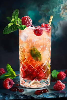 冰镇莓果果汁汽水鸡尾酒薄荷饮料摄影图