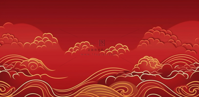 大红色复古简约古风海浪纹边角框金复古底纹背景 大红色复古简约古风海浪纹边角框金复古底纹背景