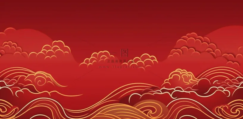 大红色复古简约古风海浪纹边角框金复古底纹背景 大红色复古简约古风海浪纹边角框金复古底纹背景