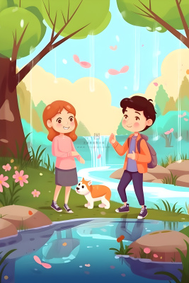 儿童孩子们大自然草原森林游玩卡通背景 儿童孩子们大自然草原森林游玩卡通背景