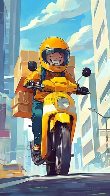 工作的外卖员送餐辛勤劳动节卡通插画背景