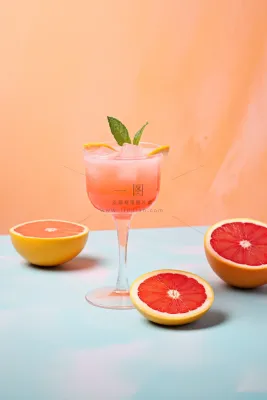 红西柚饮料粉蓝背景摄影图