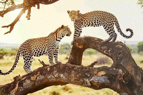 树干上的猎豹保护动物摄影图