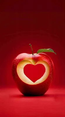 红色苹果掏爱心形状创意平安夜摄影图