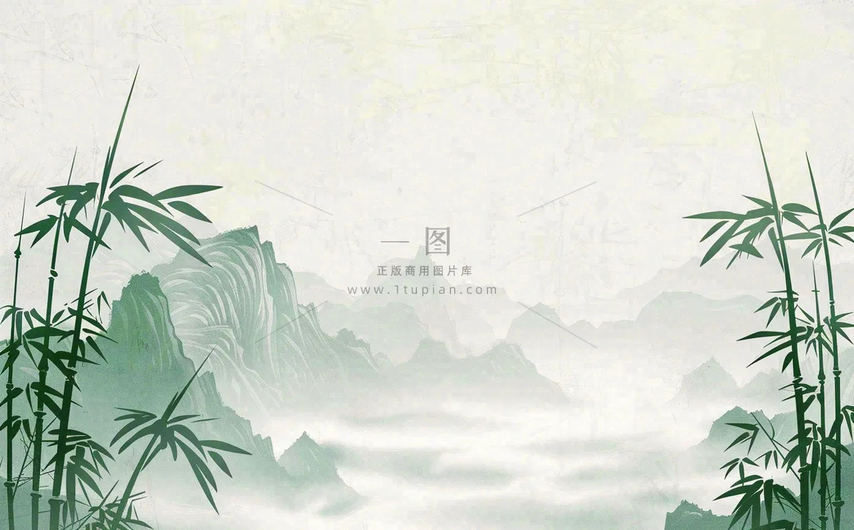 中国风插画山水画青山竹子竹叶水彩端午节清明节插画背景