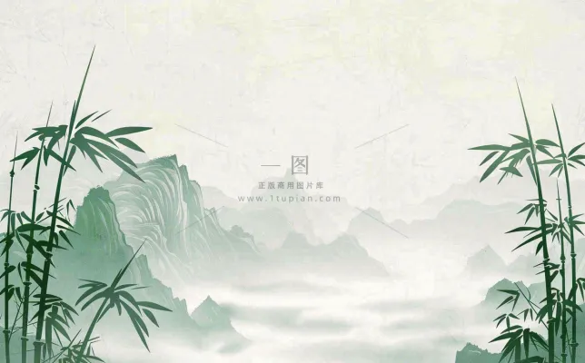 中国风插画山水画青山竹子竹叶水彩端午节清明节插画背景 中国风插画山水画青山竹子竹叶水彩端午节清明节插画背景