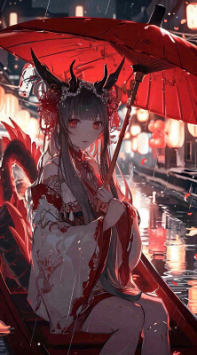 少女漫画古风灯笼夜晚夜景船只手绘插画 少女漫画古风灯笼夜晚夜景船只手绘插画