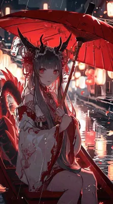 少女漫画古风灯笼夜晚夜景船只手绘插画 少女漫画古风灯笼夜晚夜景船只手绘插画