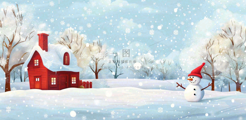 冬天白雪覆盖寒冷唯美雪景大寒插画背景 冬天白雪覆盖寒冷唯美雪景大寒插画背景