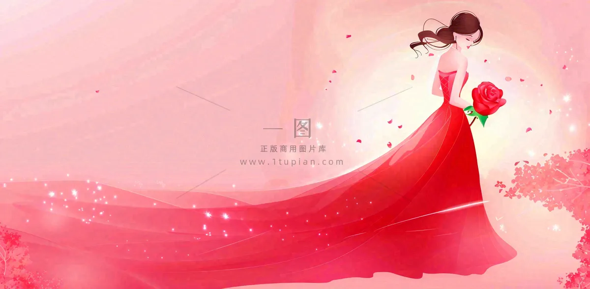 粉色花瓣鲜花浪漫唯美妇女节女王女神节情人节插画背景