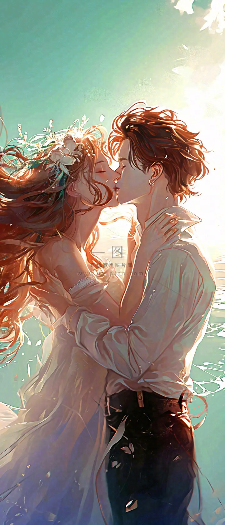 情人节情侣海上拥吻亲吻,爱情唯美落日海景