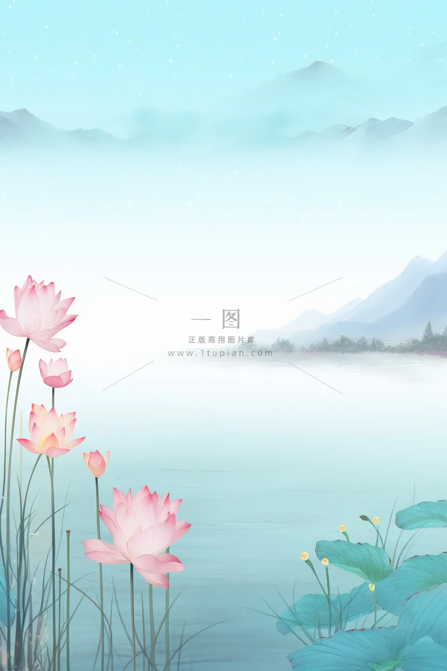 水墨大气国风荷花荷叶背景