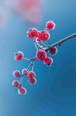 冬天白霜覆盖的红色覆盆子寒冷霜降摄影图