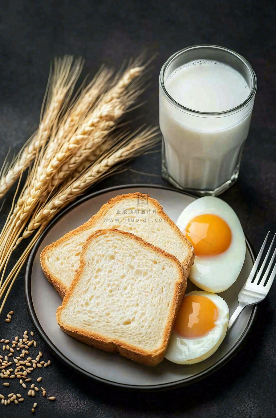 营养美味早餐面包吐司牛奶摄影图