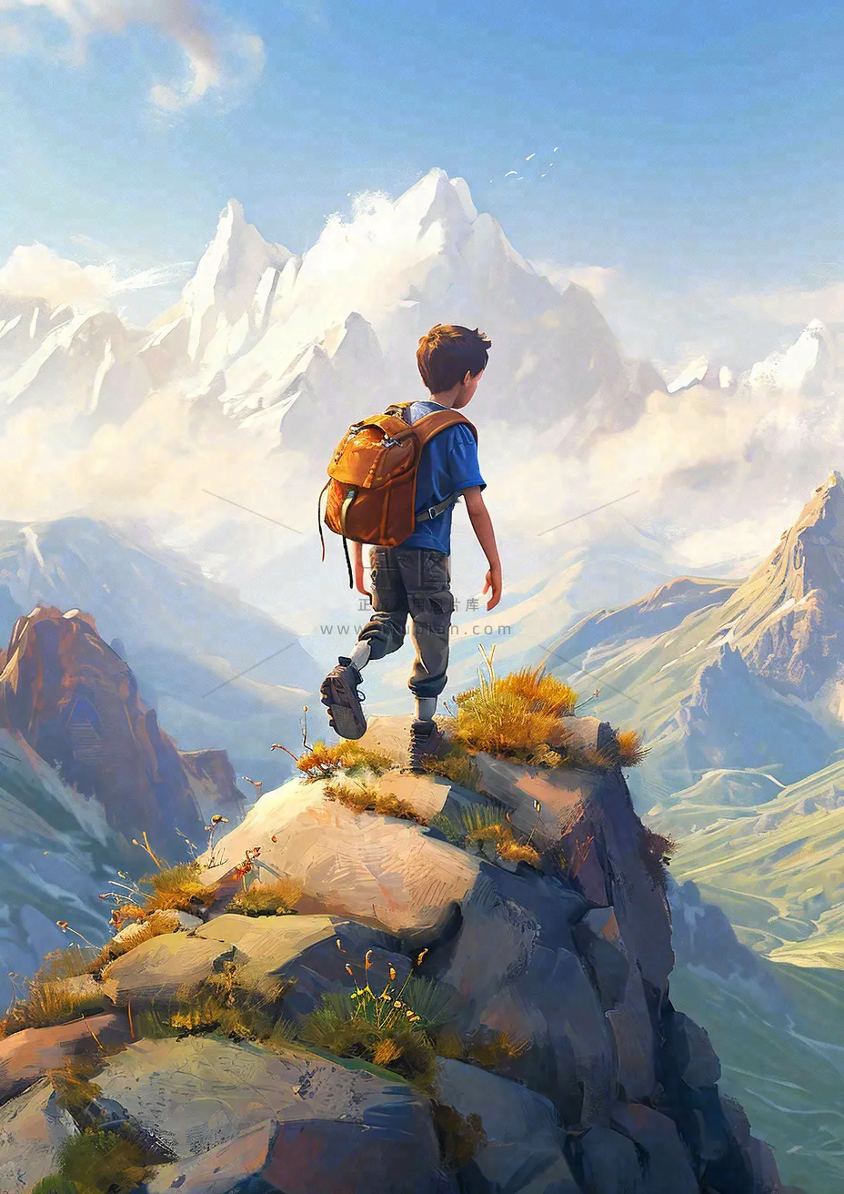 户外郊外徒步登山运动探险旅行手绘插画，健身健康