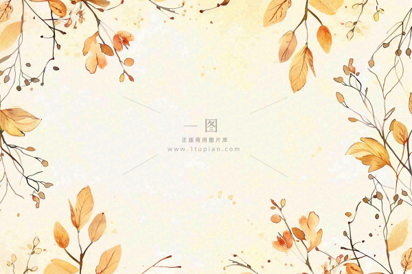 秋天植物黄叶唯美背景 立秋秋分水彩插画 秋天植物黄叶唯美背景 立秋秋分水彩插画