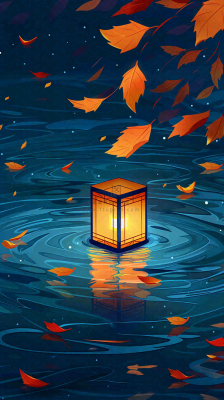 夜晚点灯孔明灯祈福中元节寒衣节插画背景 夜晚点灯孔明灯祈福中元节寒衣节插画背景