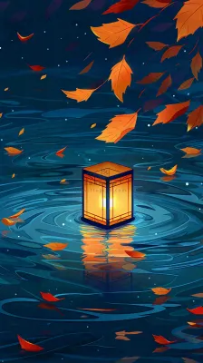 夜晚点灯孔明灯祈福中元节寒衣节插画背景 夜晚点灯孔明灯祈福中元节寒衣节插画背景