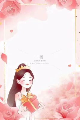 粉色女生节鲜花唯美妇女节边框插画背景