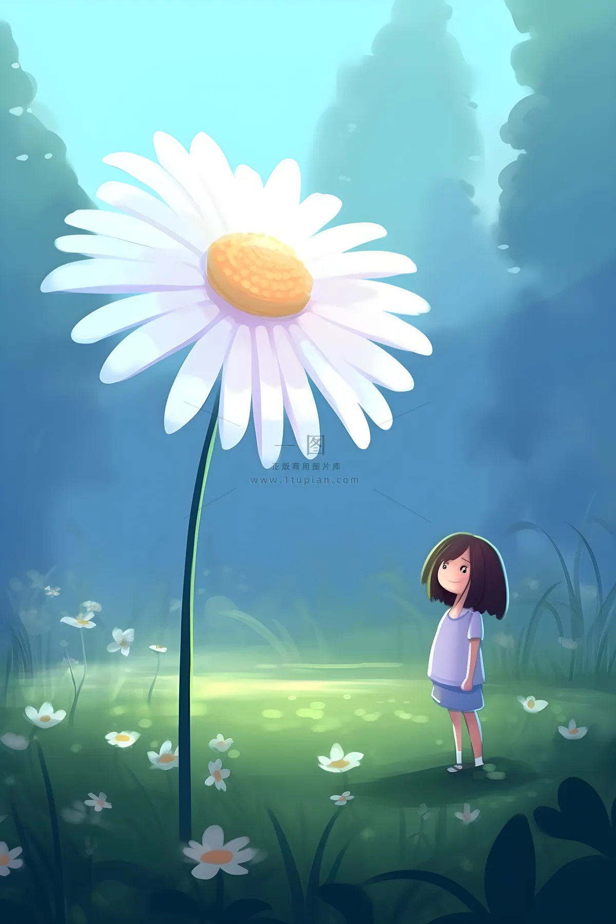 手绘插画花人物草原山森林大自然素材海报背景