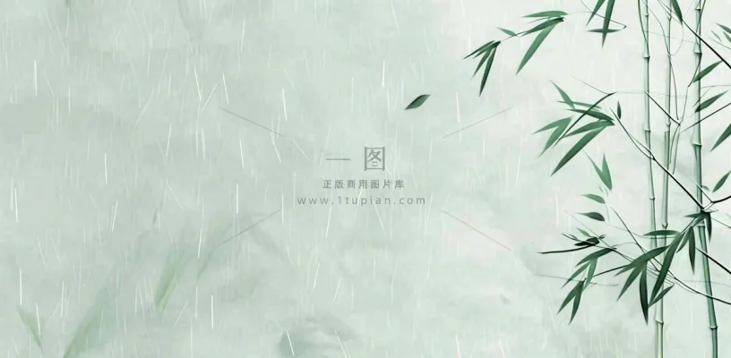 青色雨天竹叶竹子天青色烟雨雨水谷雨清明端午插画背景 青色雨天竹叶竹子天青色烟雨雨水谷雨清明端午插画背景
