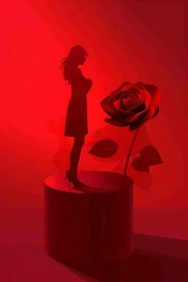 红色玫瑰花展台女生节女神妇女节情人节七夕插画背景