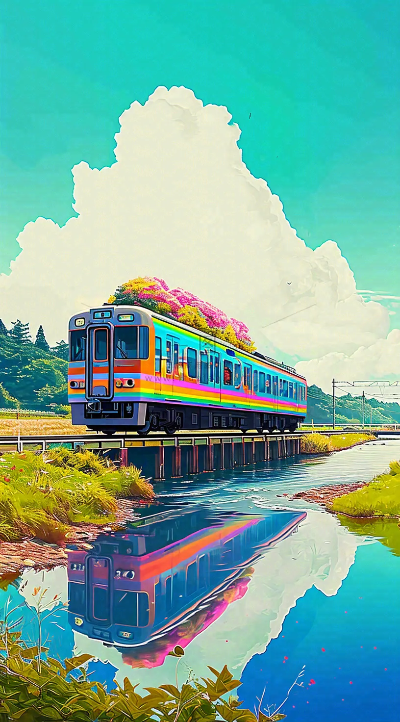 城市交通乡村铁路高铁,户外蓝天白云河边