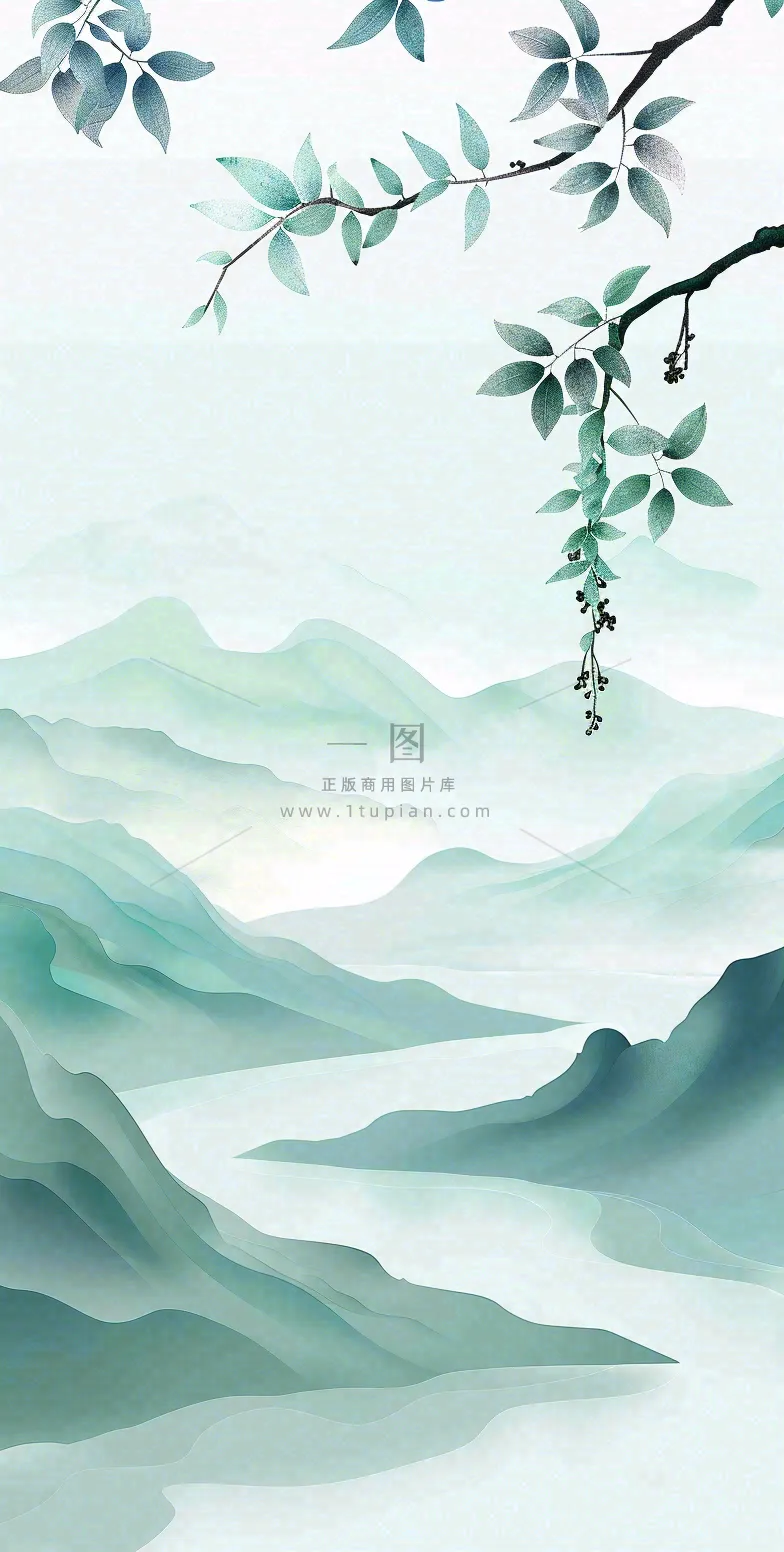 夏天青山绿水国风端午节处暑插画背景