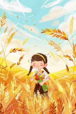 秋意浓丰收季女孩农场采收大雁芒种立秋秋分插画背景