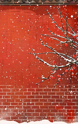 红色宫墙高处梅花枝条小雪大雪冬至古风中国风插画背景 红色宫墙高处梅花枝条小雪大雪冬至古风中国风插画背景