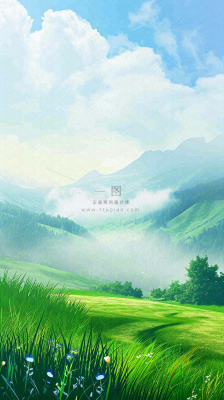 春天郊外露营旅行山脉蓝天白云草坪草地花丛，清新自然，惊蛰春分