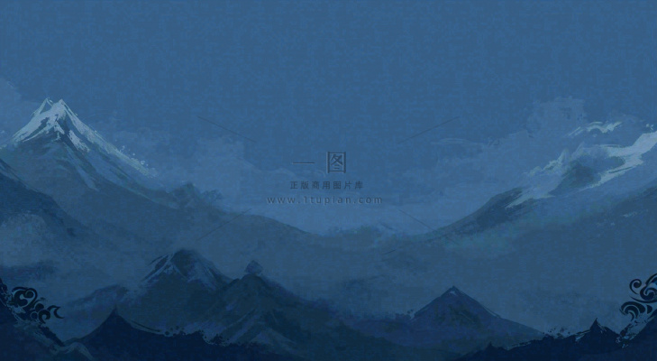 中国风意境山脉雪山海浪蓝色云层，末日暗黑恐怖