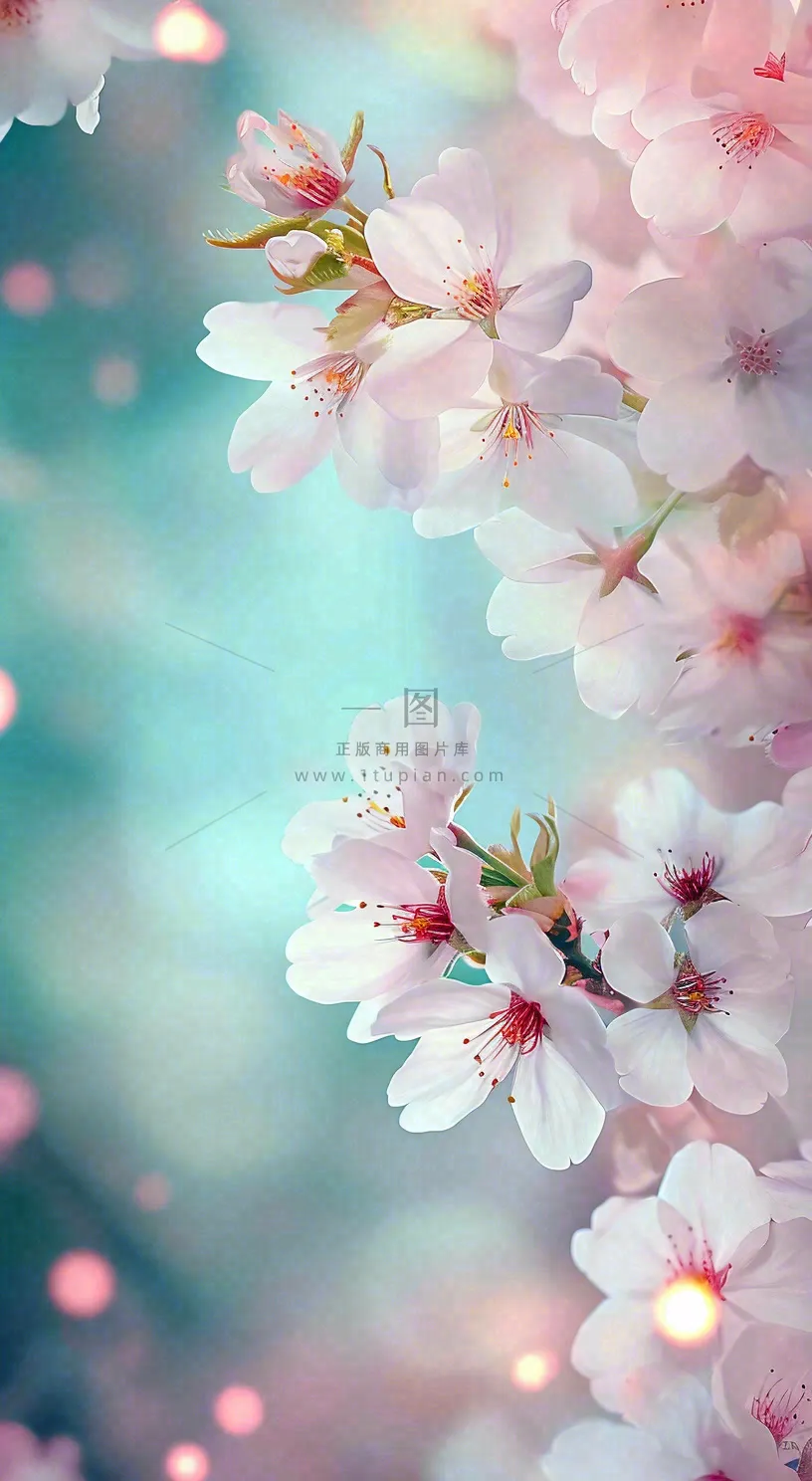 春天枝条上开满花朵，春分摄影图