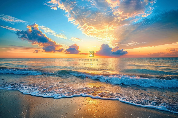 夏日落日海报沙滩晚霞摄影图