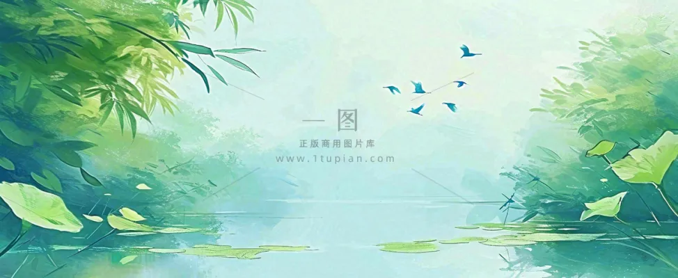 夏天池塘荷花池荷花荷叶河流插画手绘,夏至处暑小暑大暑 夏天池塘荷花池荷花荷叶河流插画手绘,夏至处暑小暑大暑