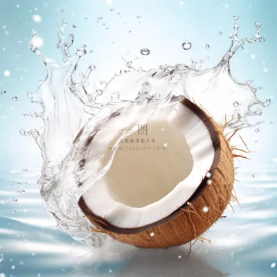 夏日椰子与水飞溅椰汁饮料摄影图