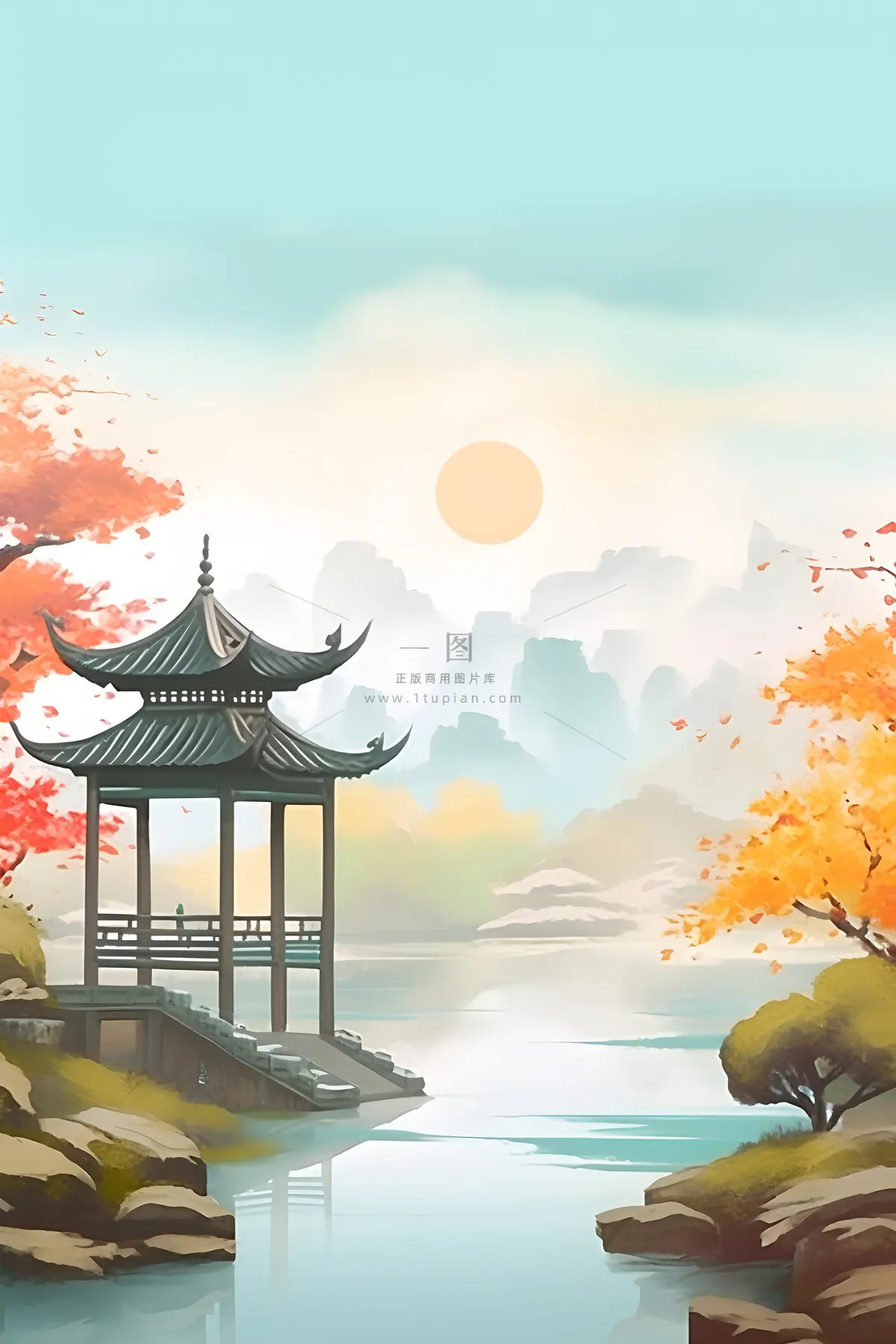 国风庭院简约清新阳光背景