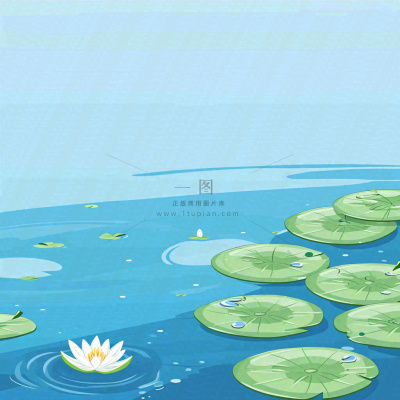 中国风夏日荷塘池白色荷花盛开手绘插画,立夏夏至大暑小暑 中国风夏日荷塘池白色荷花盛开手绘插画,立夏夏至大暑小暑