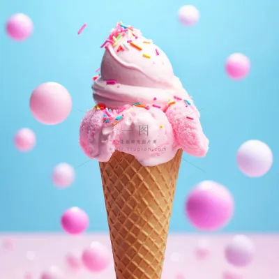夏日冰淇淋清凉蛋筒甜点摄影图