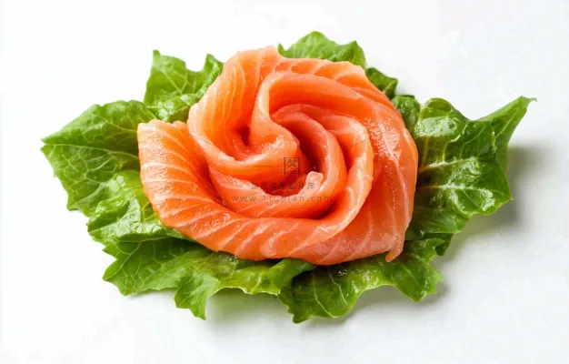 生鱼片三文鱼生菜食物摄影图