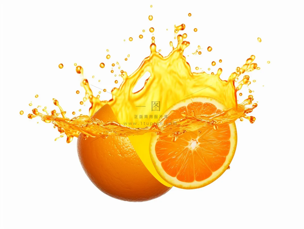 橙子果汁鲜榨果汁水花四溅摄影图