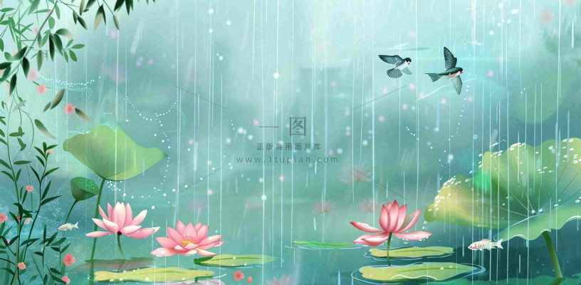 春天梅雨时节春暖花开燕子雨水谷雨惊蛰插画背景