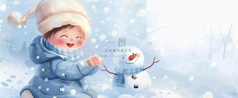 冬季雪地里玩耍的男孩堆雪人可爱卡通插画小雪大雪小寒大寒背景 冬季雪地里玩耍的男孩堆雪人可爱卡通插画小雪大雪小寒大寒背景